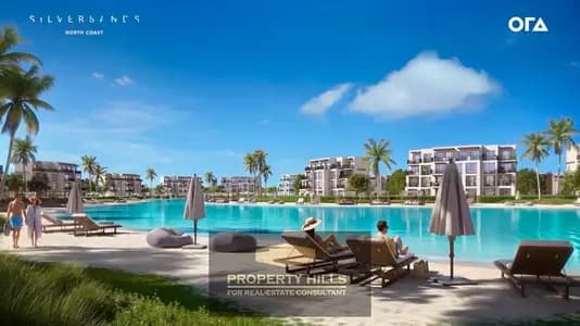 Opportunity for a chalet with أوراسكو, finished with air conditioning in Silver Sands with a direct sea view in Ras al-Hikma, in the North Coast.
